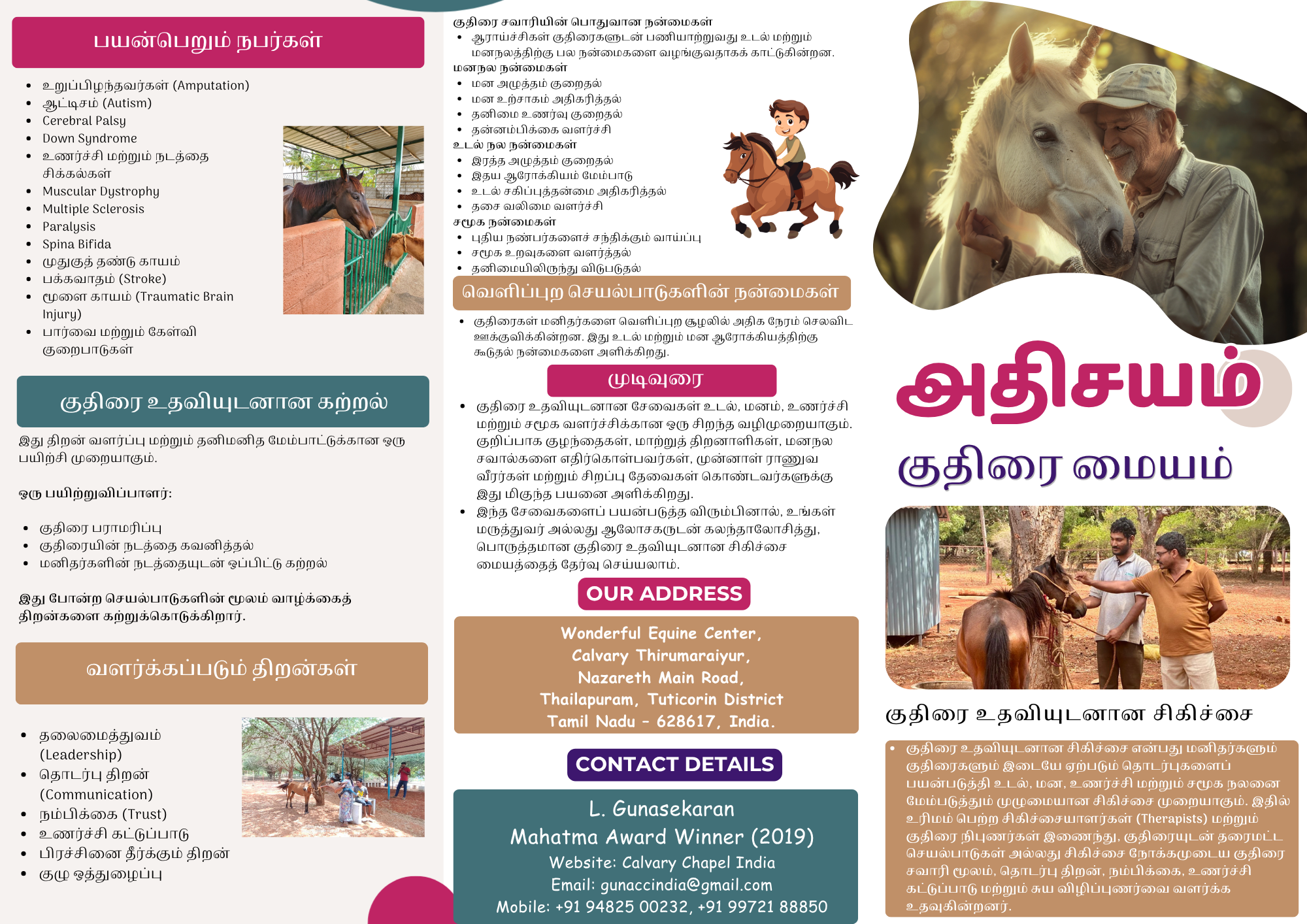 Equine therapy brochure — Tamil, page 1